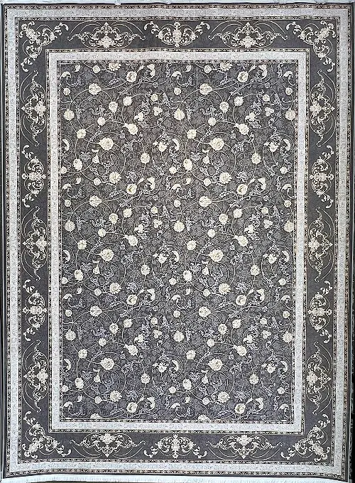 فرش مهدیان 1500 شانه طرح خاطره زمینه تیتانیوم (برجسته)
