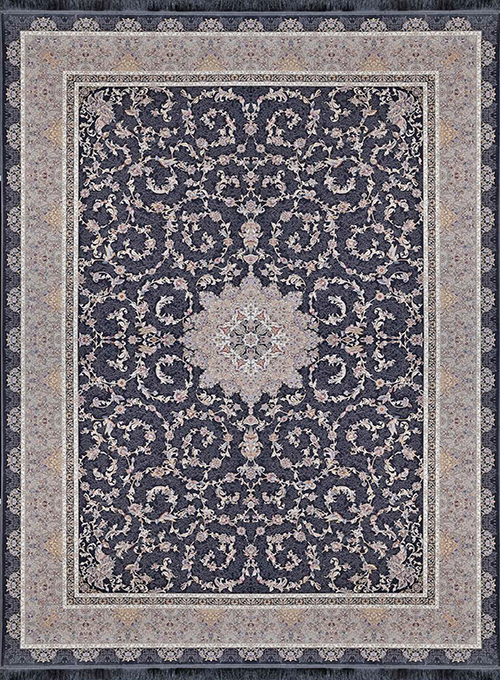 فرش آراد کاشان 1500 شانه طرح آپادانا زمینه ذغالی (برجسته)