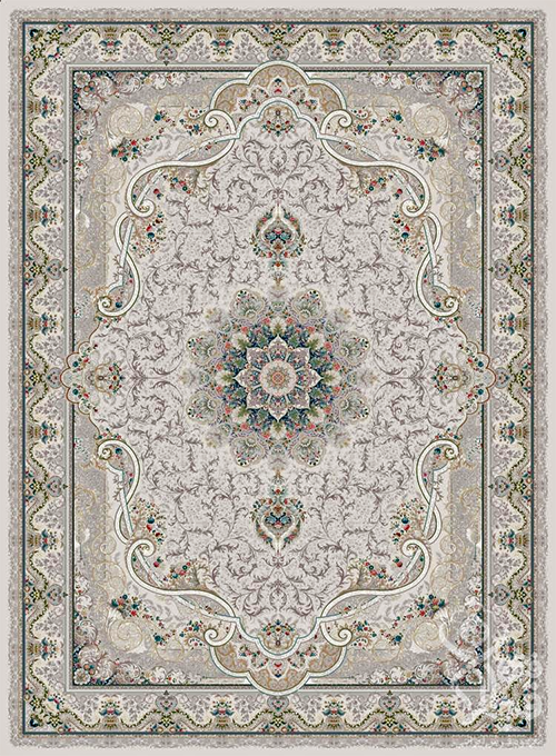 فرش قیطران 1500 شانه طرح راییک زمینه کرم حاشیه کرم (برجسته)