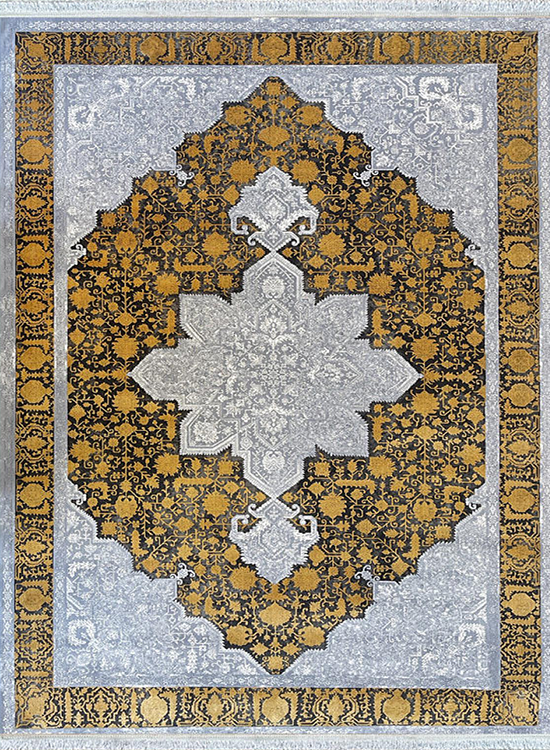 فرش مهدیان 700 شانه کد 70064 زمینه ذغالی-طلایی (برجسته)