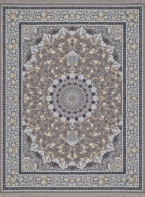 فرش آراد کاشان 1500 شانه طرح زرین زمینه صدفی (برجسته)