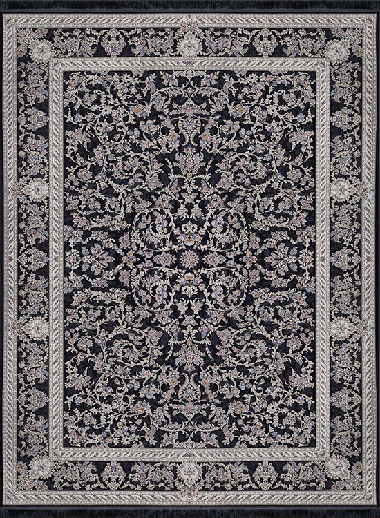 فرش آراد کاشان 1500 شانه طرح آنیل زمینه ذغالی (برجسته)