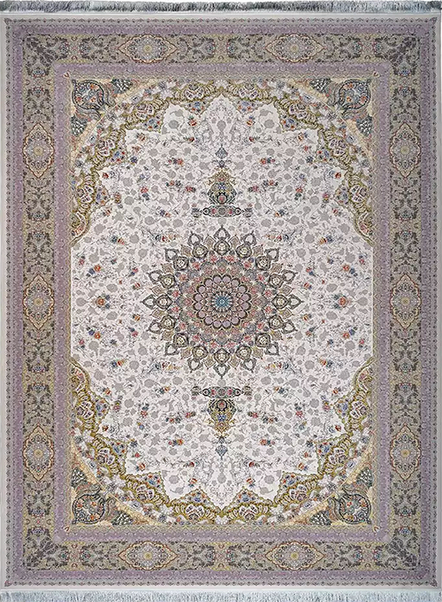  فرش محتشم 1500 شانه طرح نسیم زمینه کرم (برجسته) 