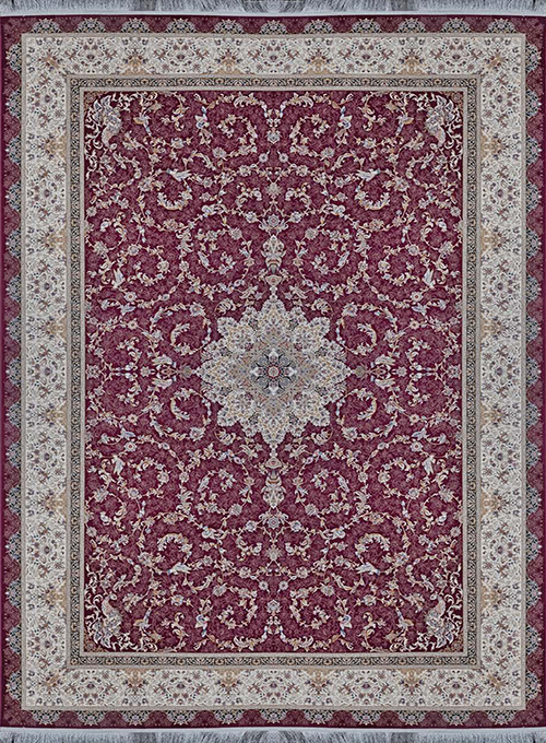 فرش آراد کاشان 1500 شانه طرح آپادانا زمینه یاقوتی (برجسته)