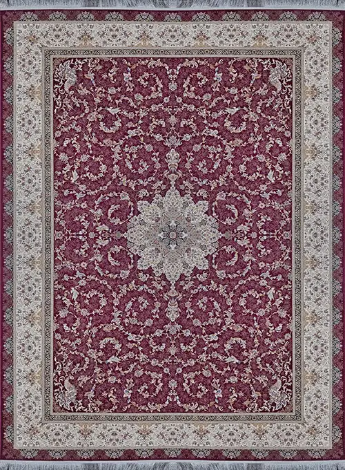 فرش آراد کاشان 1500 شانه طرح آپادانا زمینه یاقوتی (برجسته)