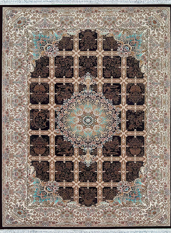 فرش مهدیان 1200 شانه کد 12823 زمینه سورمه ای (غیربرجسته)