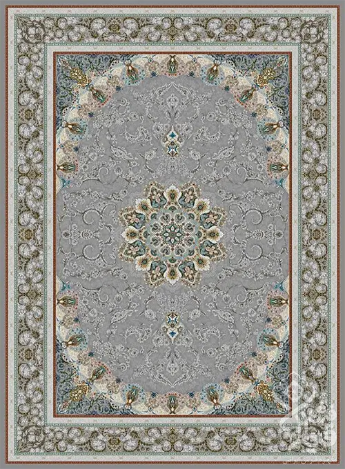 فرش قیطران 1500 شانه طرح سلنا زمینه فیلی (برجسته)