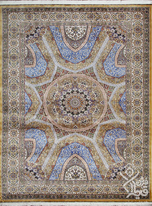 فرش قیطران 1200 شانه کلکسیون ابریشمی طرح الینا زمینه بژ (برجسته)