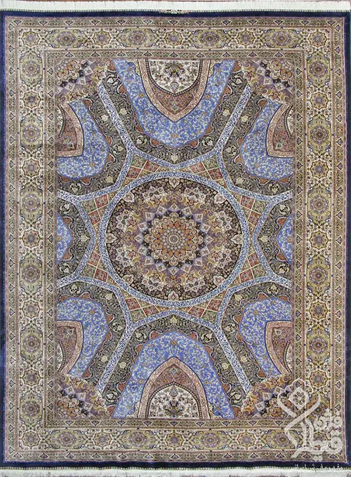 فرش قیطران 1200 شانه کلکسیون ابریشمی طرح الینا زمینه سورمه ای (برجسته)