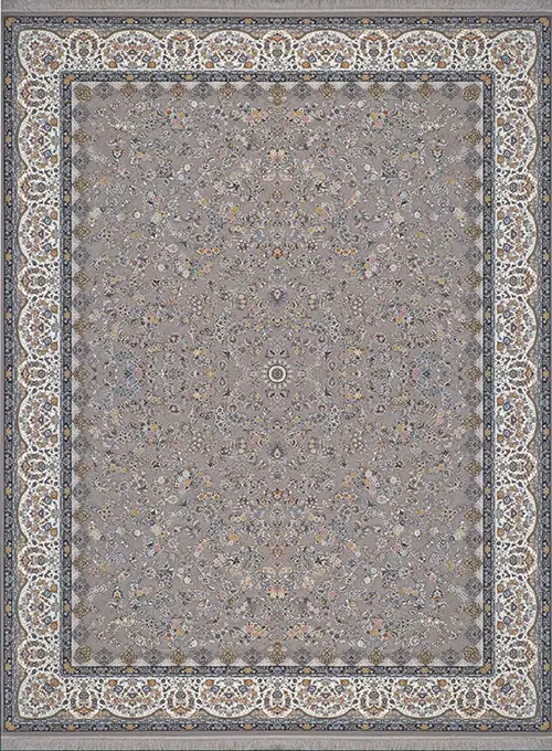 فرش آراد کاشان 1500 شانه طرح باغ رز زمینه صدفی (برجسته)
