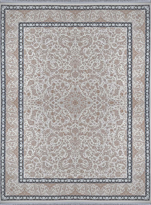 فرش آراد کاشان 1500 شانه طرح زرسان زمینه کرم (برجسته)