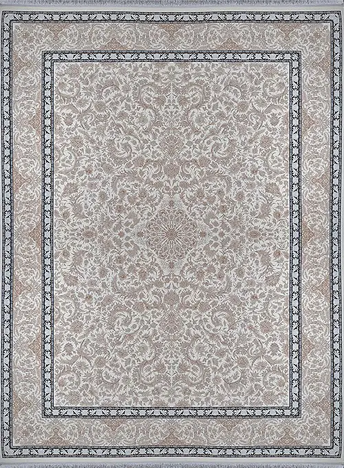 فرش آراد کاشان 1500 شانه طرح زرسان زمینه کرم (برجسته)
