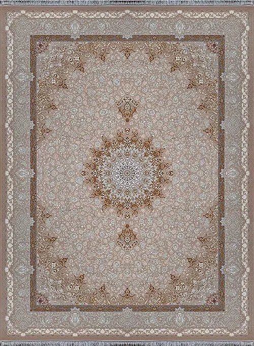 فرش آراد کاشان 1500 شانه طرح دلربا زمینه بژ (برجسته)