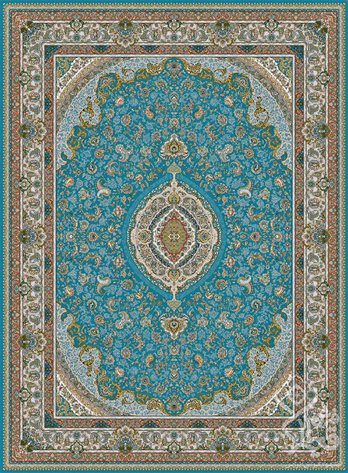 فرش قیطران 1500 شانه طرح سروناز زمینه آبی (برجسته)