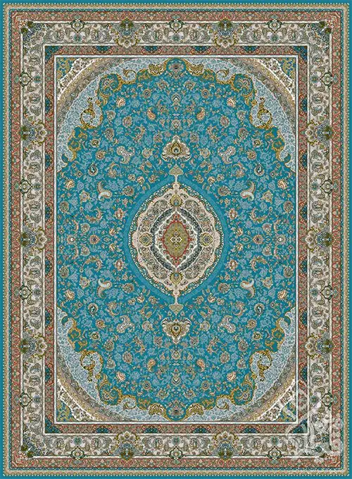 فرش قیطران 1500 شانه طرح سروناز زمینه آبی (برجسته)