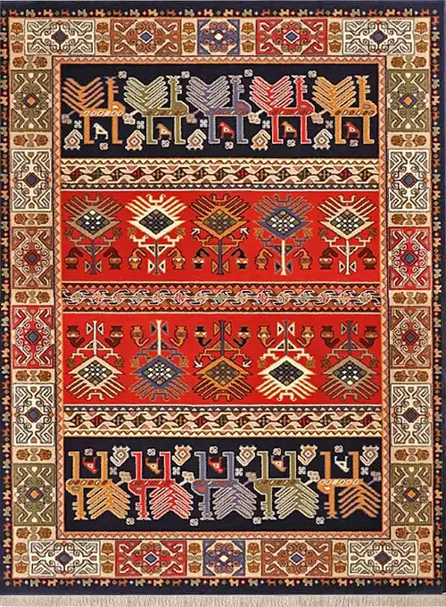 فرش ستاره کویر یزد گبه کد SH-b056-8851 زمینه سورمه ای (غیربرجسته)