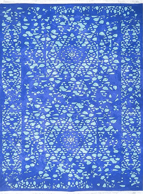 فرش محتشم مدرن کد 101456 زمینه آبی (غیربرجسته)