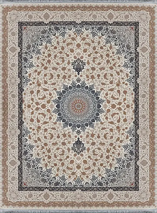 فرش آراد کاشان 1500 شانه طرح دلربا زمینه کرم (برجسته)