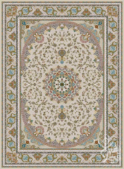 فرش قیطران 1500 شانه طرح سلطان زمینه کرم (برجسته)