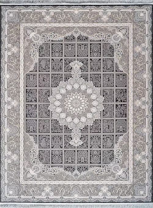 فرش محتشم 1500 شانه طرح دنیز زمینه ذغالی (برجسته)