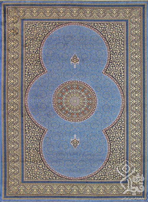 فرش قیطران 1200 شانه کلکسیون ابریشمی طرح ترمه زمینه آبی روشن (برجسته)