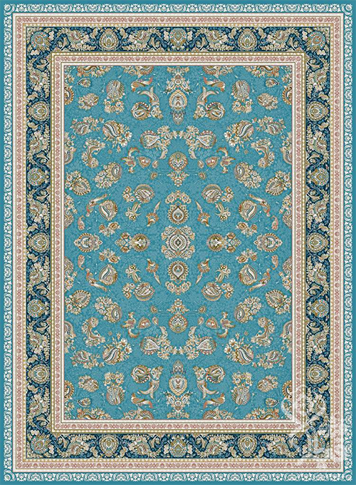 فرش قیطران 1500 شانه طرح ملیسا زمینه آبی (برجسته)