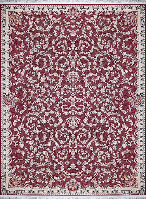 فرش آراد کاشان 1500 شانه طرح هرمان زمینه یاقوتی (برجسته)