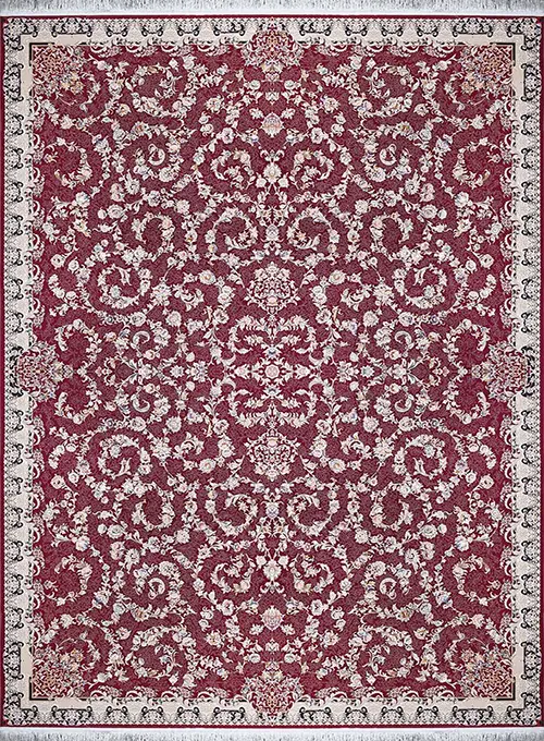 فرش آراد کاشان 1500 شانه طرح هرمان زمینه یاقوتی (برجسته)