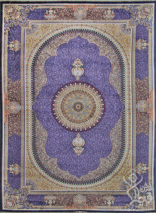 فرش قیطران 1200 شانه کلکسیون ابریشمی طرح ترنم زمینه سورمه ای (برجسته)