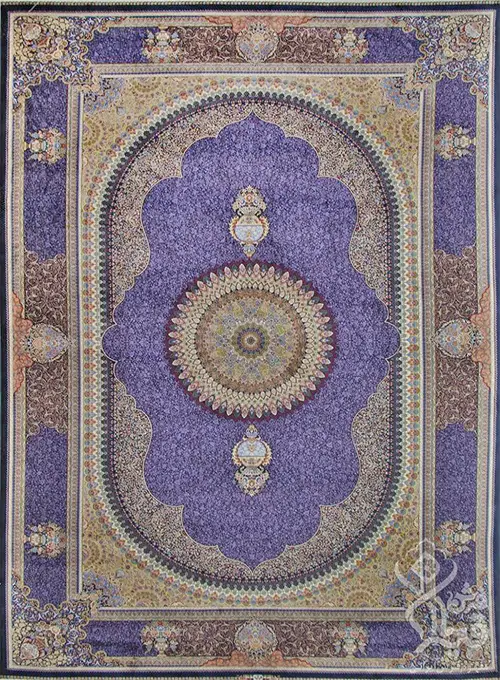 فرش قیطران 1200 شانه کلکسیون ابریشمی طرح ترنم زمینه سورمه ای (برجسته)