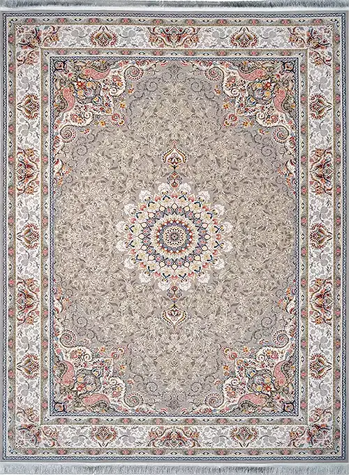 فرش محتشم 1500 شانه طرح باران زمینه نقره ای (برجسته)