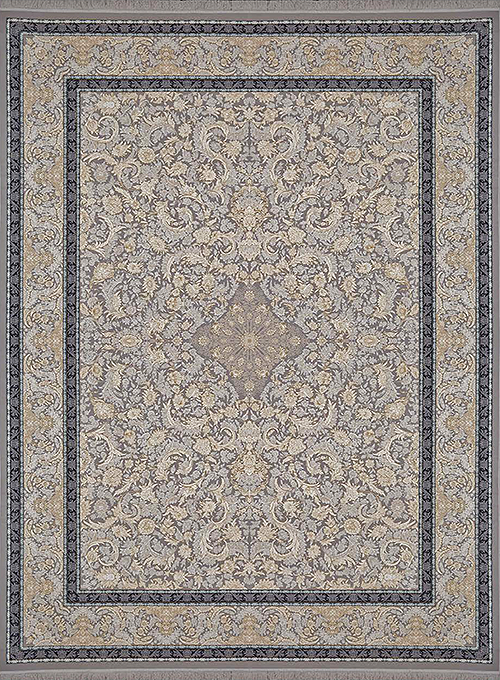 فرش آراد کاشان 1500 شانه طرح زرسان زمینه صدفی (برجسته)
