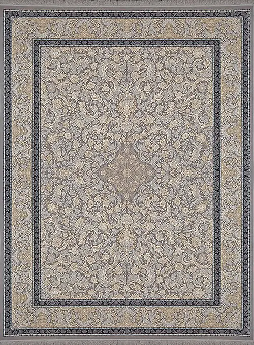 فرش آراد کاشان 1500 شانه طرح زرسان زمینه صدفی (برجسته)