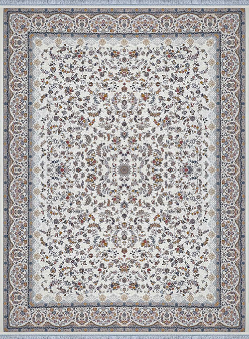 فرش آراد کاشان 1500 شانه طرح باغ رز زمینه کرم (برجسته)