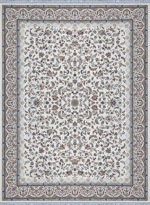 فرش آراد کاشان 1500 شانه طرح باغ رز زمینه کرم (برجسته)