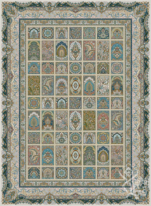 فرش قیطران 1500 شانه طرح مهرو زمینه کرم (برجسته)