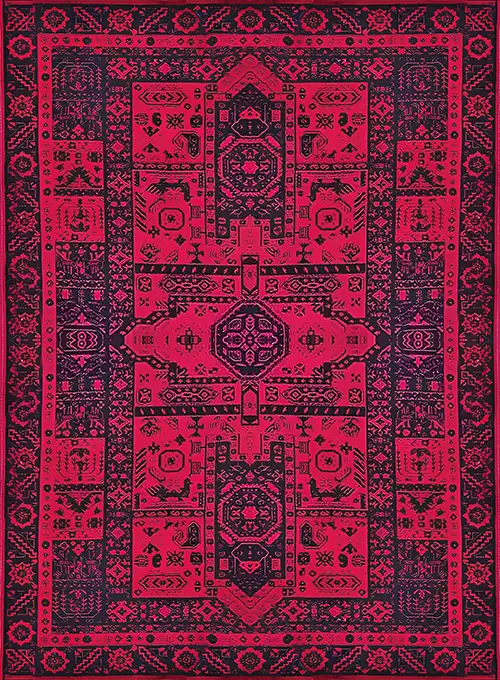 فرش کاشان (RUG) 500 شانه طرح بلوچی 3 زمینه لاکی (غیربرجسته)