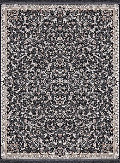 فرش آراد کاشان 1500 شانه طرح هرمان زمینه ذغالی (برجسته)