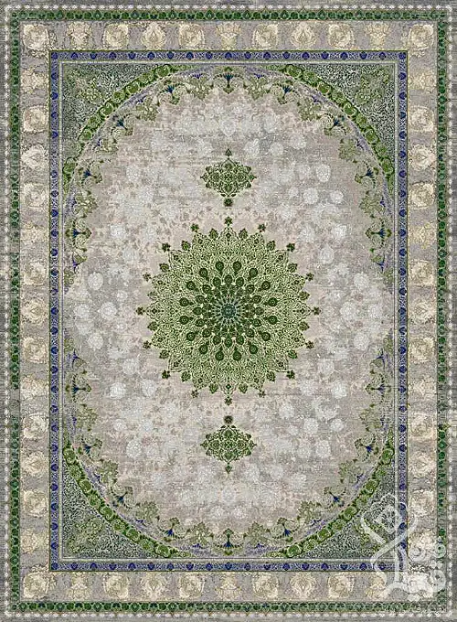 فرش قیطران 1200 شانه طرح لابینا زمینه سبز (برجسته)