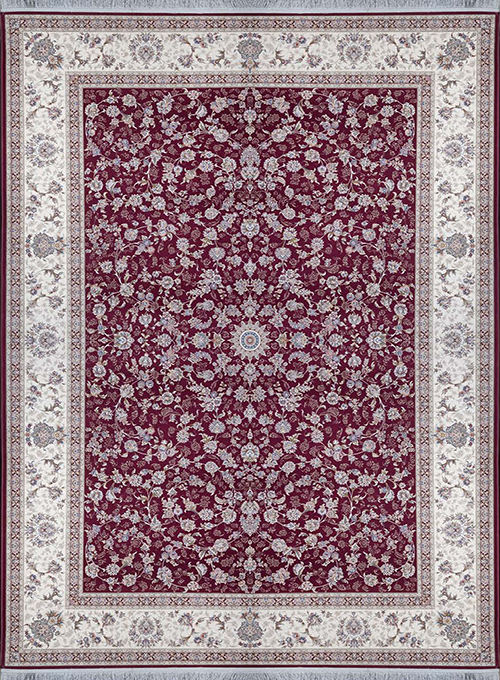 فرش آراد کاشان 1500 شانه طرح سلین زمینه یاقوتی (برجسته)