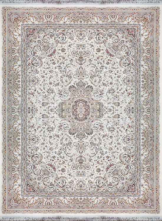 فرش آراد کاشان 1500 شانه طرح آیسل زمینه کرم (برجسته)