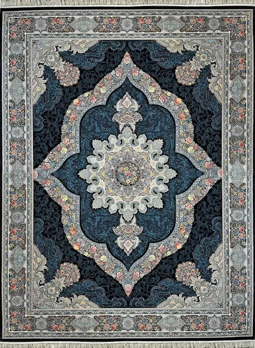فرش بختیاری 700 شانه طرح کارینا زمینه سورمه ای (غیربرجسته)