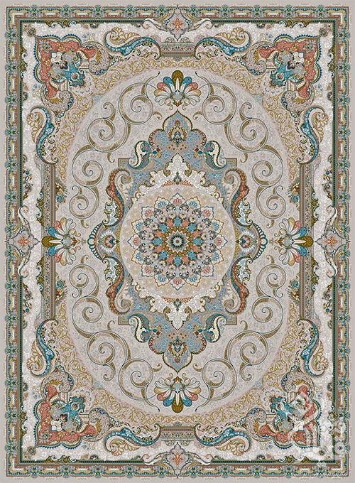 فرش قیطران 1500 شانه طرح زرین زمینه کرم (برجسته)