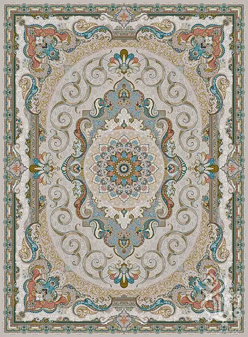 فرش قیطران 1500 شانه طرح زرین زمینه کرم (برجسته)