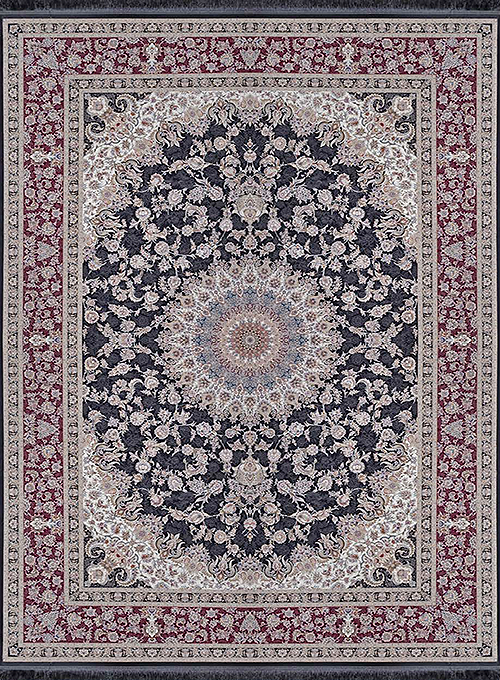 فرش آراد کاشان 1500 شانه طرح آدور زمینه ذغالی (برجسته)