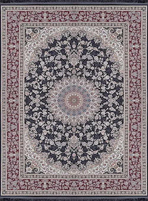 فرش آراد کاشان 1500 شانه طرح آدور زمینه ذغالی (برجسته)