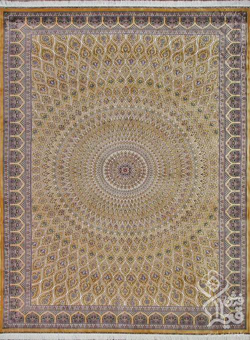 فرش قیطران 1200 شانه کلکسیون ابریشمی طرح خورشید زمینه بژ (برجسته)