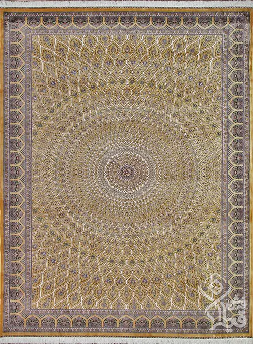فرش قیطران 1200 شانه کلکسیون ابریشمی طرح خورشید زمینه بژ (برجسته)