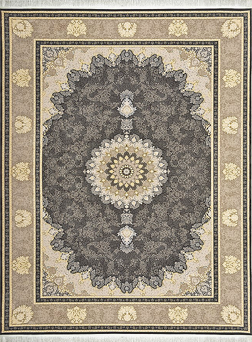 فرش محتشم 1500 شانه طرح آنکارا زمینه ذغالی (برجسته)