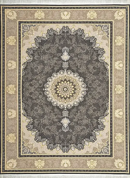 فرش محتشم 1500 شانه طرح آنکارا زمینه ذغالی (برجسته)